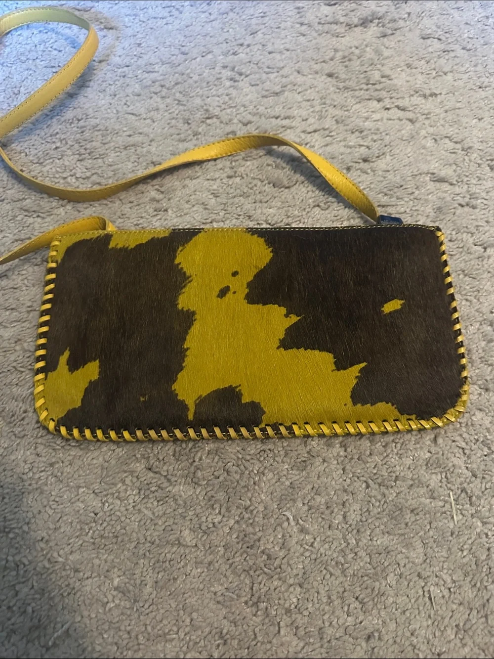 Yellow and Brown Cowhide style Crossbody Bag